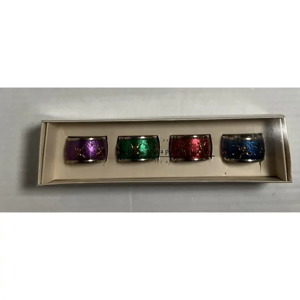 Pier 1 Imports Nickel-Plated Glittered Napkin Rings Multicolored Set of 4